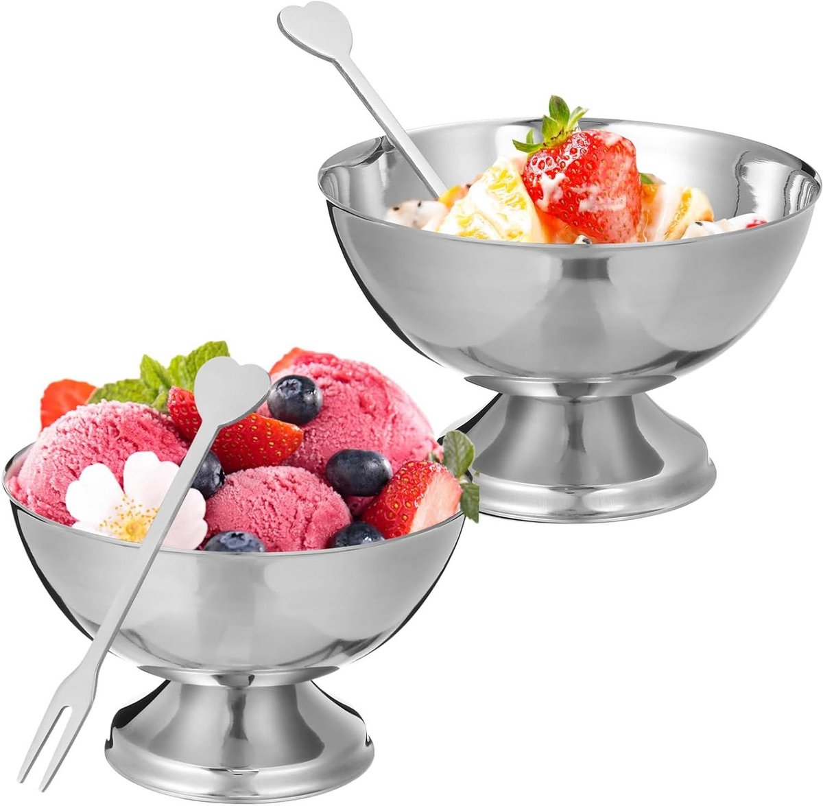 JHubers Goods - IJsschalen set - Roestvrij stalen dessertbekers voor ijs, salade, cocktail en meer | Serveerschaal met voet (10 x 10 x 6,5 cm)