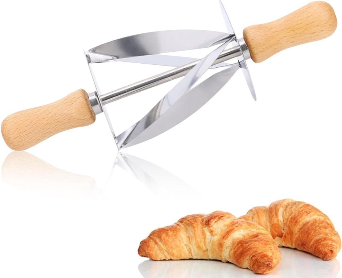 JHubers Goods - Croissant Deegroller - Roestvrijstalen Deeg Gebakwiel met Houten Handvat - Ideaal voor Croissant Snijden