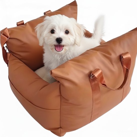 Goldcave Lit pour chien pour voiture - Version Luxe Extra doux - Siège auto pour chien - Panier de voiture - Lit pour chien - Aspect cuir marron