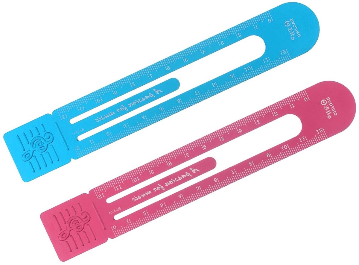 JHubers Goods - Rechte Liniaal Set voor Meting en Tekening - Aluminium - Metalen Bladwijzer Clip - Blauw Rood - Ingenieur Kantoor Klaslokaal - 12cm - 1mm Increments - 2 stuks