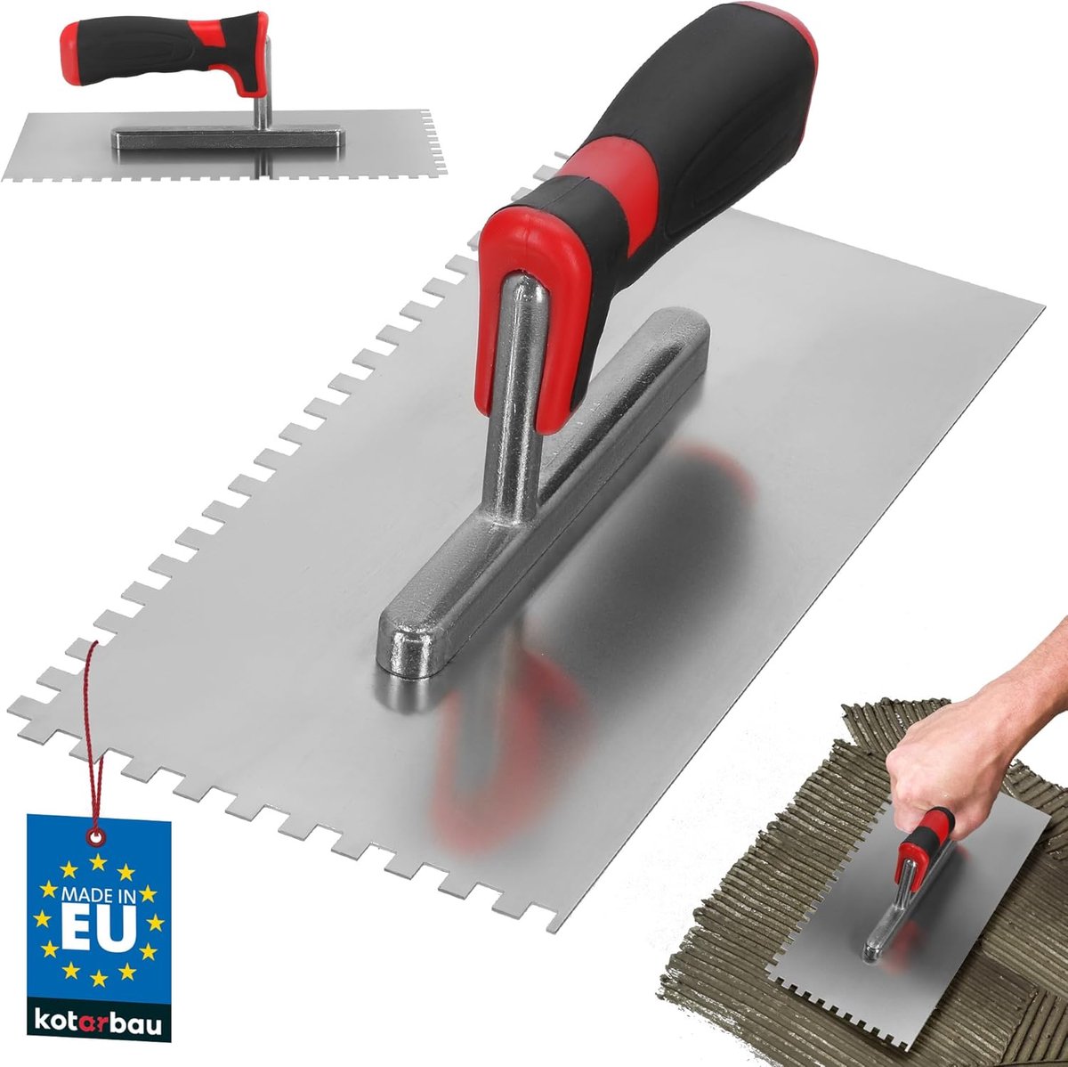 Roestvrijstalen troffel met tanden voor tegels - 270 x 130 mm, handige softgrip