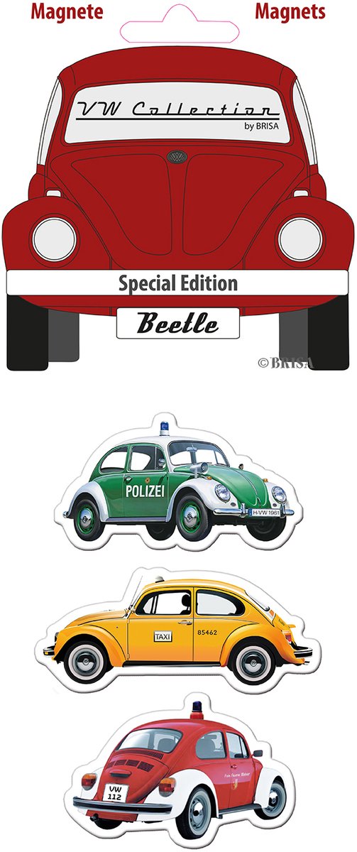 BRISA VW Collection - Volkswagen magneten, set van 3 met nostalgische VW Kever-motieven, koelkastmagneet, magneten voor op de koelkast, magneetbord, whiteboard, prikbord