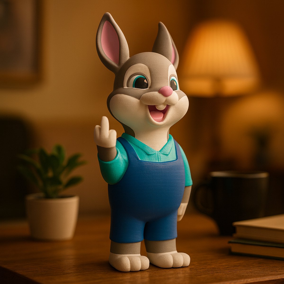 AnimalsAttitude – Middelgrote Konijn Figurine met Middelvinger – 3D-geprint PLA Beeldje – Funny Gift for Any Occasion