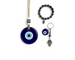 Afecto boze oog set - boze oog hanger-sleutelhanger en armband - Amulet - Talisman - Hanger - Sieraad - Bescherming - Geluk - Boze oog - evil eye