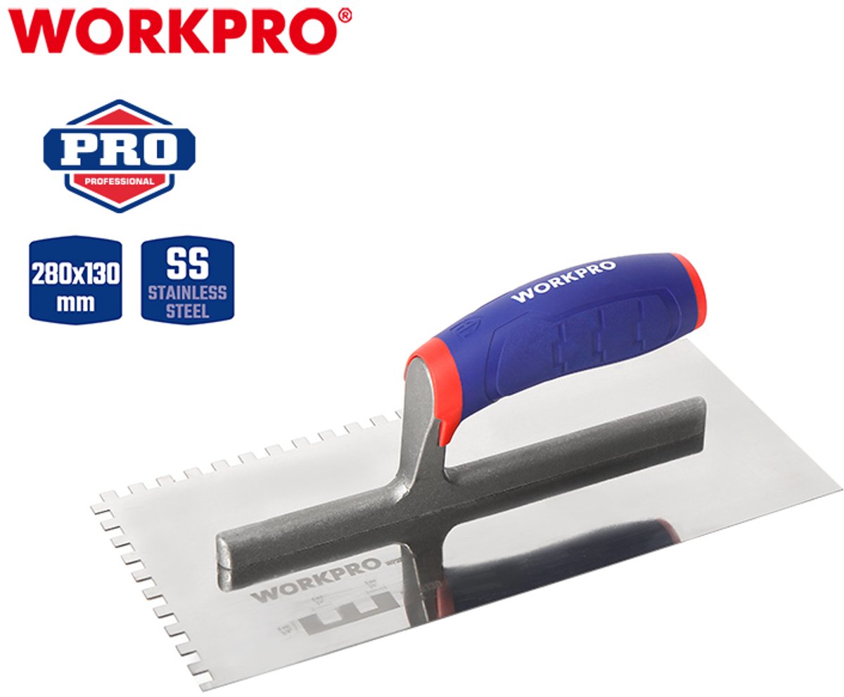 WORKPRO WP323003 – Pleisterspaan 280 × 130 mm – 10 × 10 mm Vertanding – RVS & Softgrip