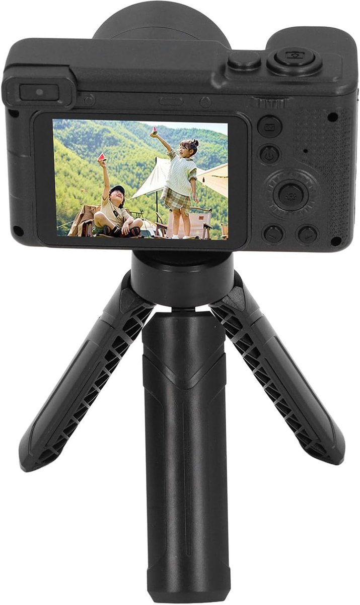 Digitale camera - Autofocus vlogcamera met statief, 2,4 inch scherm, 8x zoom, hoge definitie, dubbele lens voor en achter, reiscamera met invullicht voor fotografie (zwart)