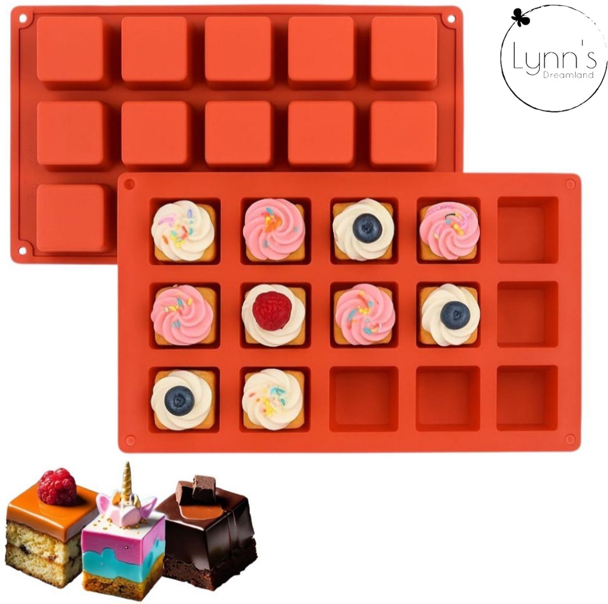 Bol.com Lynn's siliconen bakvorm - 15 vierkante holtes - Cakepop, brownie, mini-cakes - chocolade, kaars, epoxy - Blokjes - Kubus aanbieding