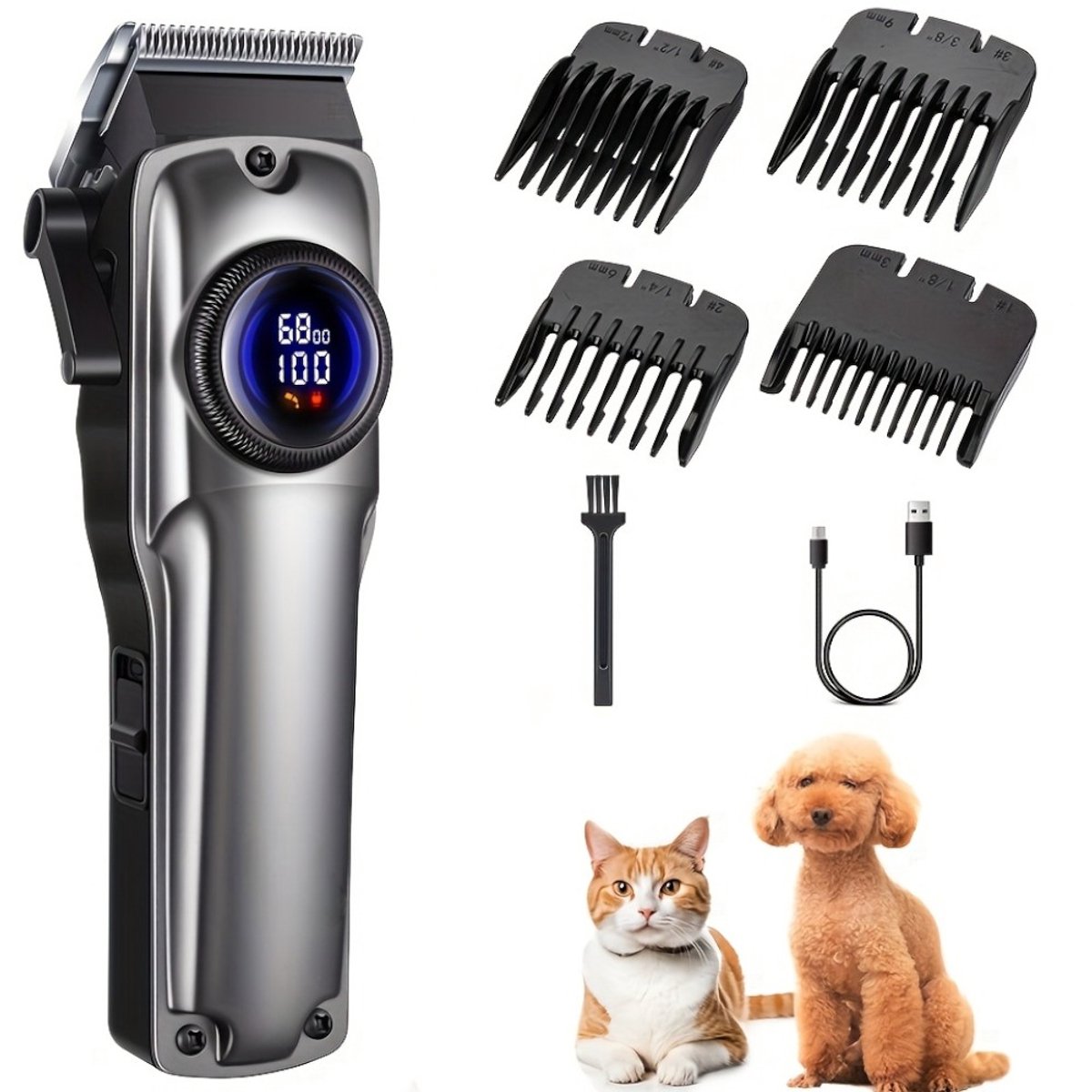 Dutchers® Draadloos Scheerapparaat & Trimmerset voor Honden en Katten - USB-C Oplader – Tondeuse Huisdieren - Dierentondeuse - Hondentrimmerv- Stil & Oplaadbaar – Inclusief Tondeuse, Opzetkammen & Accessoires – Geschikt voor Dikke Vachten
