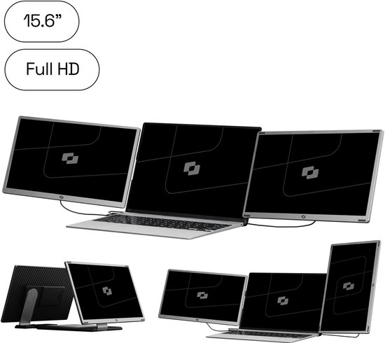 Screenmate® Infinity 15,6’’ - Portable Monitor - Inclusief Beschermhoes - Draagbaar Beeldscherm - Draagbare Monitor - Full HD - IPS - Grijs