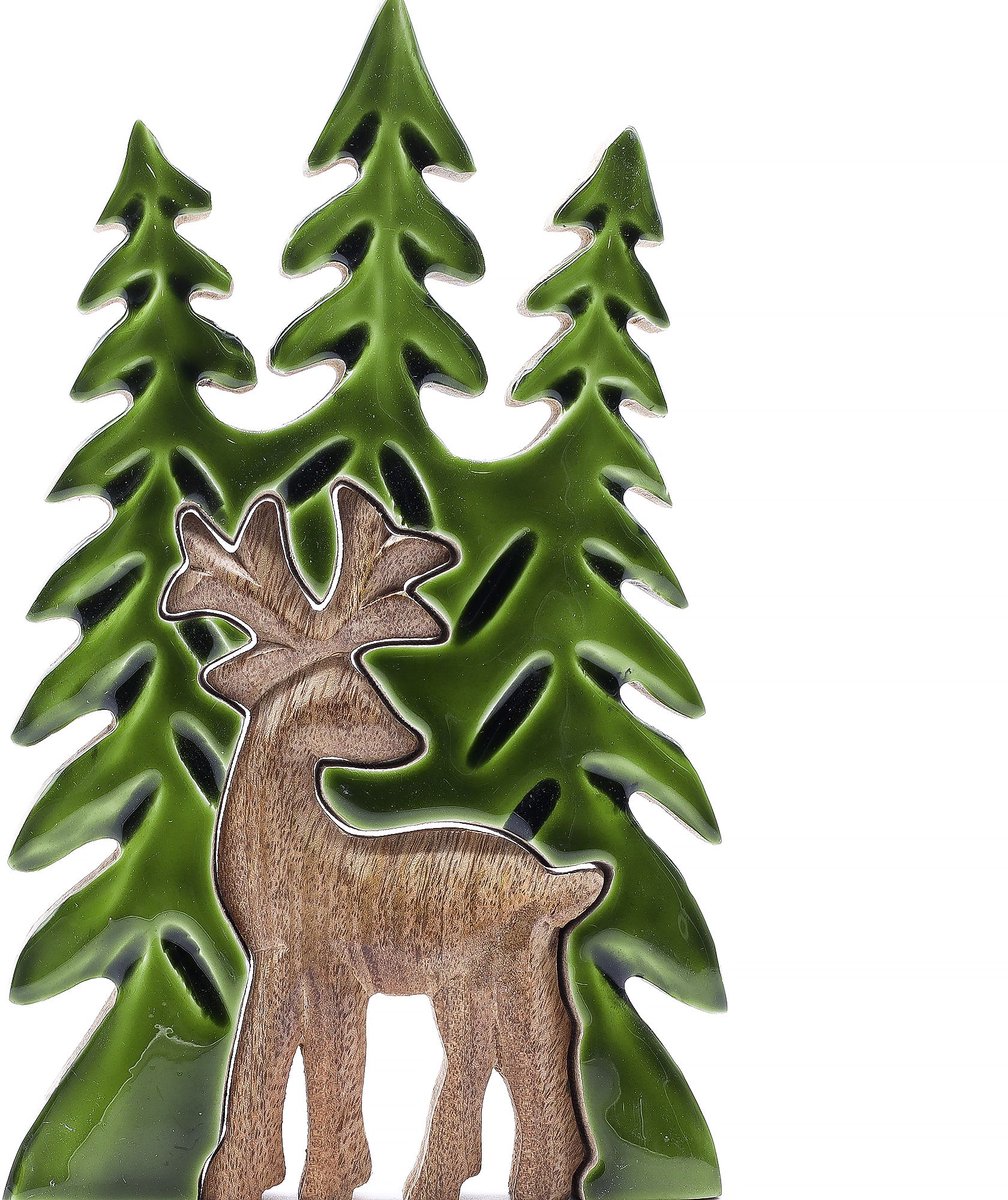 Verdwaald in het bos - Hert in het bos 3D houten decoratie - 25x15cm - Decoratie Herfst - Winter - Kerst