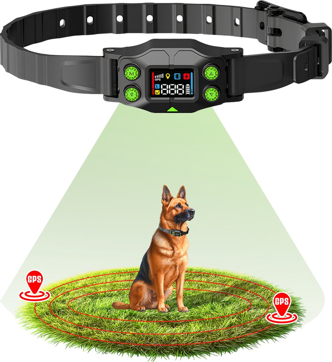 Honden Onzichtbare GPS omheiningssysteem - GPS Tracker Hond - GEEN Internet of Mobile -Trainingshalsband- trainingsset - vanaf 7KG - Opvoedingshalsband voor middelgrote & Grote Honden - Waterdicht - Oplaadbaar - Schok & Vibratie & Audio
