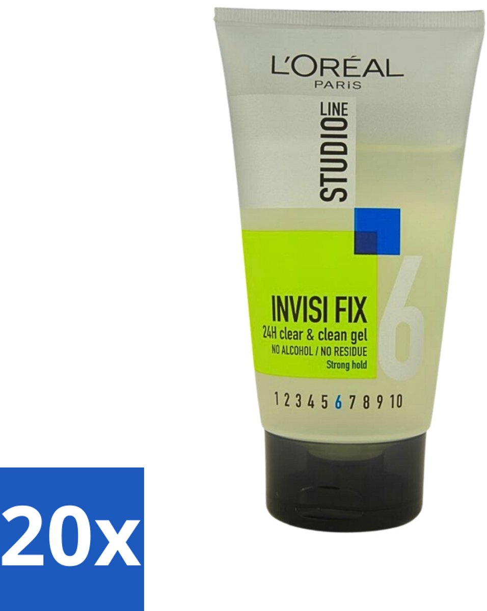 20 x L'Oréal Studio Line Invisi Fix 24H Clear & Clean Gel Strong 150 ml - 24 Uur Fixatie - Natuurlijke Look - Haar Fixatie - Gel Haar - Gezond Haar