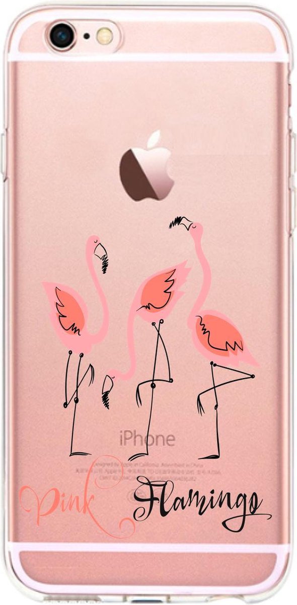 Apple Iphone 6 Plus / 6S Plus Transparant siliconen hoesje (Pink Flamingo)