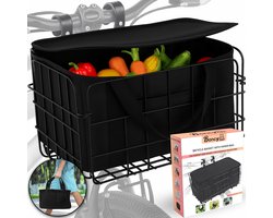 Boncy® Premium Fietsmand Boodschappen - Fietskrat met uitneembare tas - 17 Liter Fiets Mand Voorop of Achter - Fietsmanden Krat Zwart - Fietskratten Elektrische Fiets - Bagagedrager