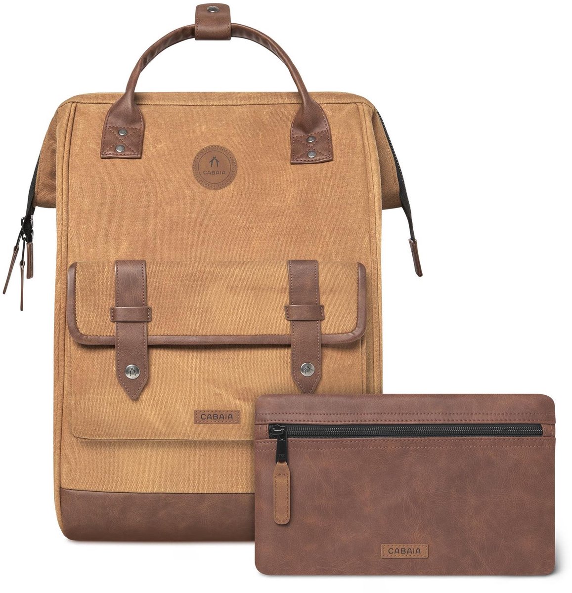 CABAIA vrije tijd rugzak rugzak met laptopvak Adventurer Waxed Cotton Backpack Colombo Lichtbruin