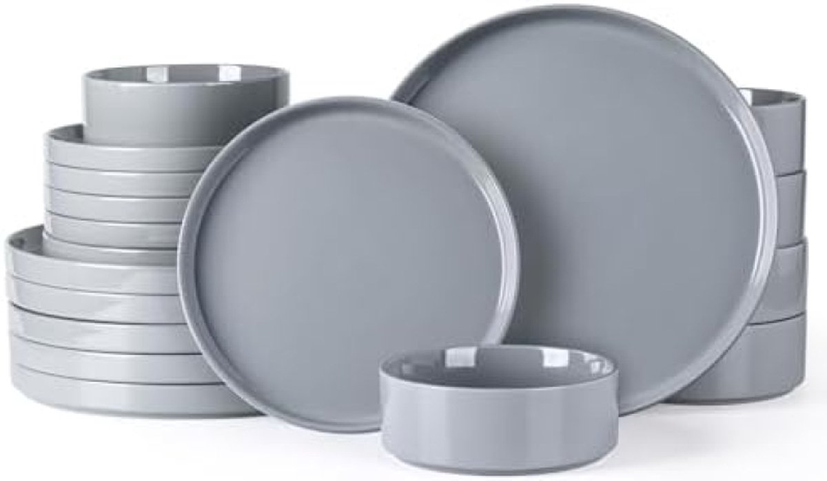PromoHome Keramische Diner Set - 18 Delig Zwart Gespikkeld Design - Magnetron & Vaatwasser Veilig