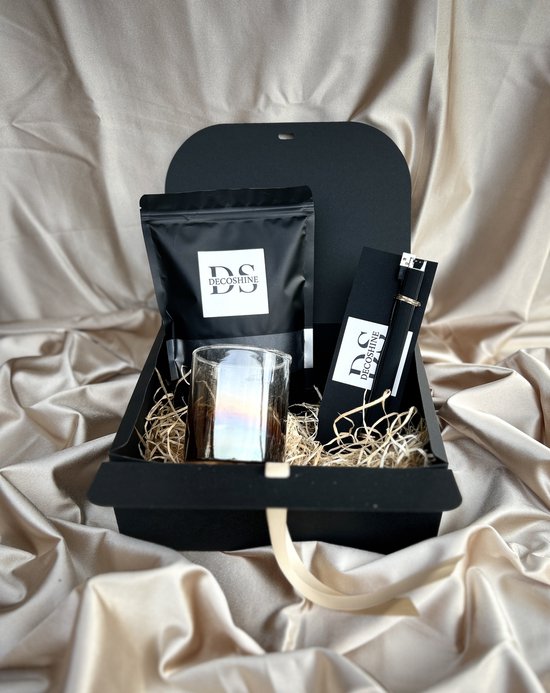 Cadeau Pakket - Gift Set - Sandwax Setje Zwart - Kerst Pakket - 250G Kaars Zand / Kaarshouder / Elektrische Aansteker