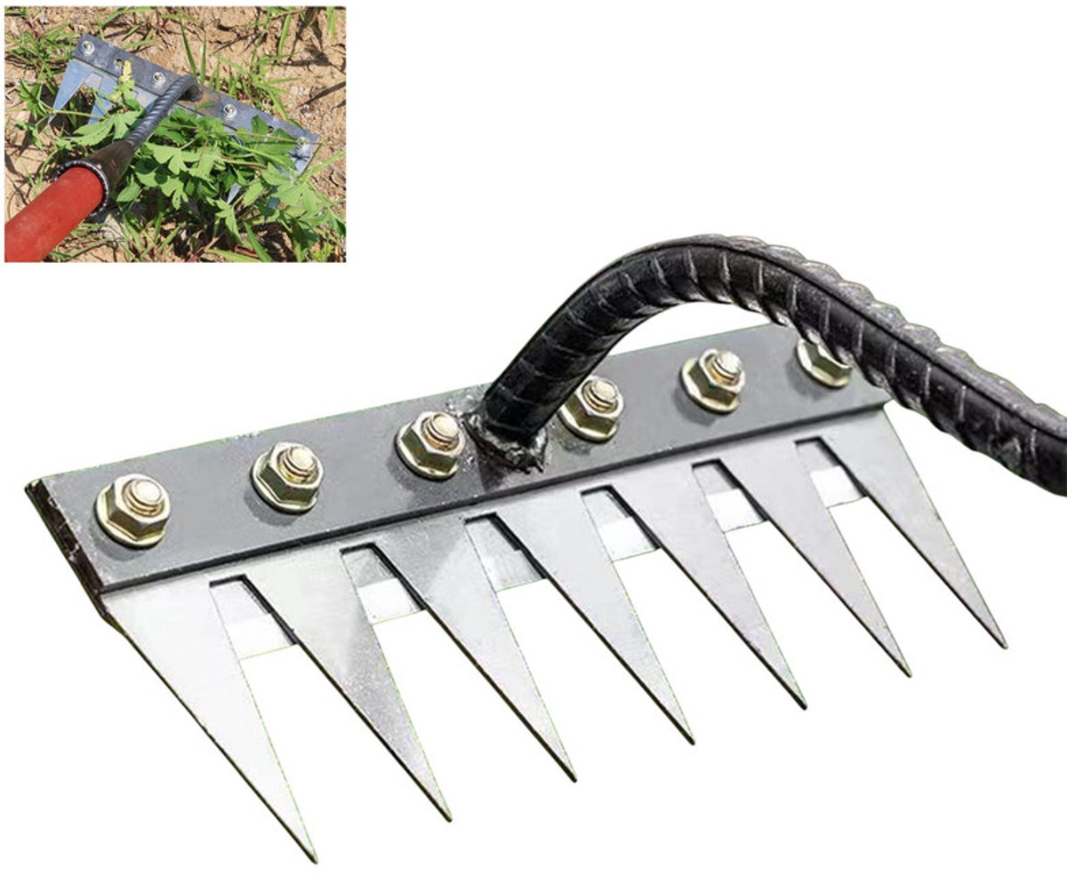 Hark - Verwijderbare hark - Maaihark - Onkruidgereedschap - Multifunctionele onkruidhark - Stalen onkruidhark - Geschikt voor tuinieren en wieden - 7 tanden - Stalen onkruidhark - Voor het losmaken van gazons