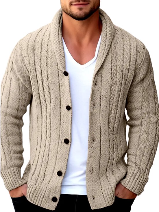 Gilet Nivard Homme - Gilet - Boutons - Chaud - Gilet Tricoté - Beige - M