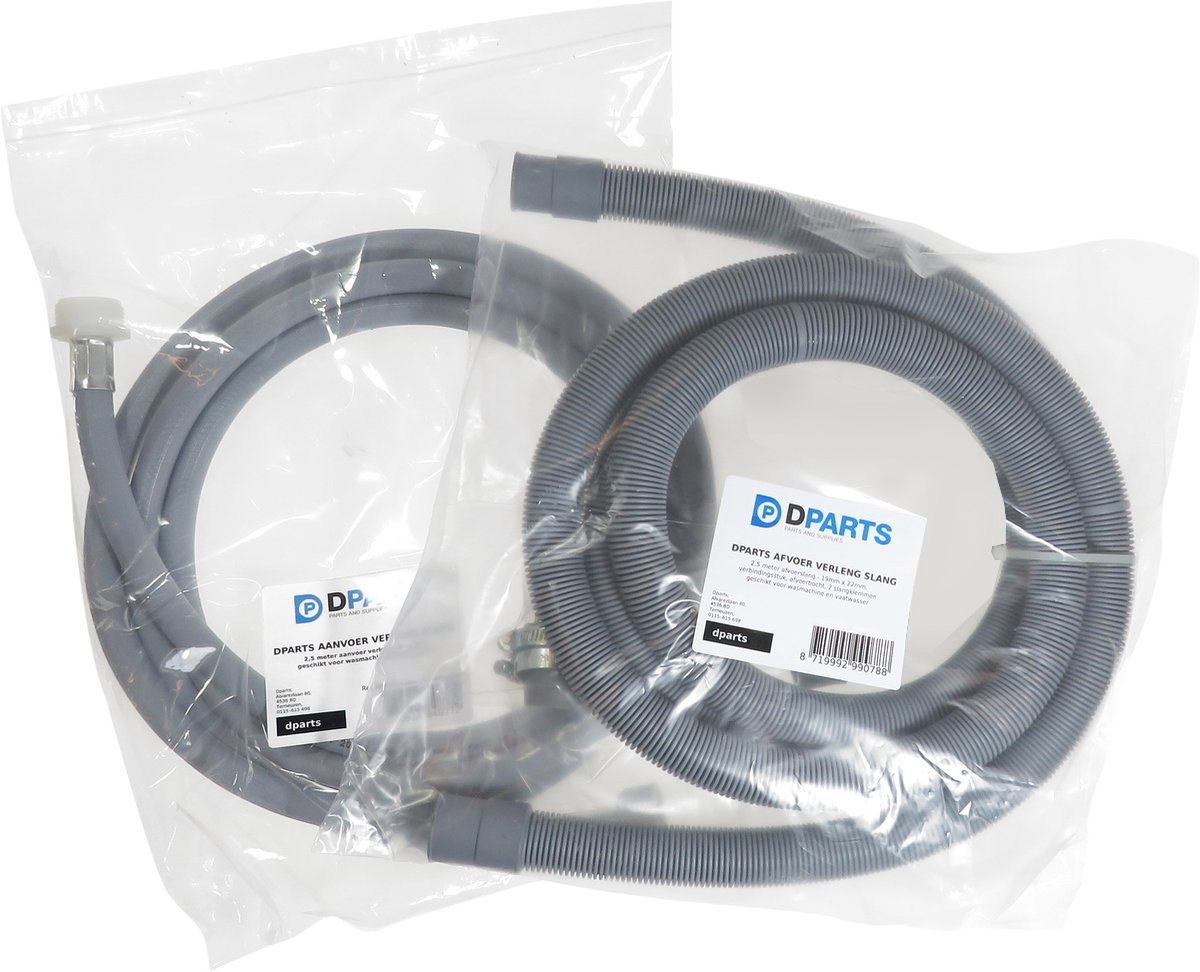 REKALRO Wasmachineslang 2,5 m, afvoerslang verlenging met beugel, afvoerslang met connector en 2 slangklemmen, 20 mm afvoerslangverlenging voor wasmachine vaatwasbak