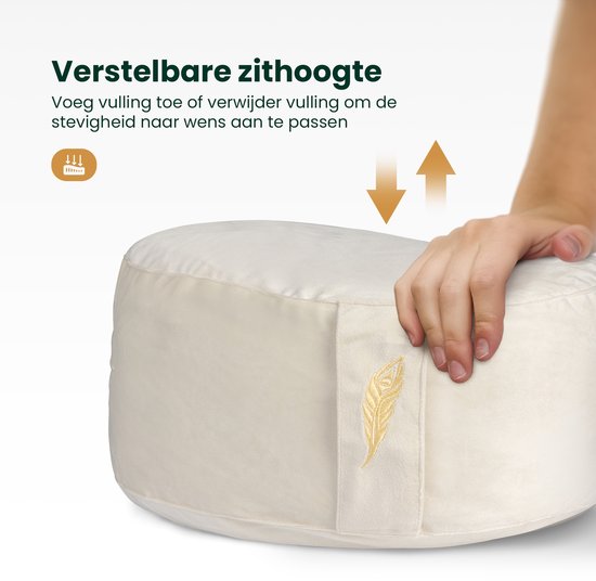 MindBaas - Meditatiekussen - Eco - Rond - Crème Velvet - Dubbel Gestikt - 15 x 33 cm (hoogte x diameter) - Yoga kussen - Yogakussen van Merkloos — afbeelding 4
