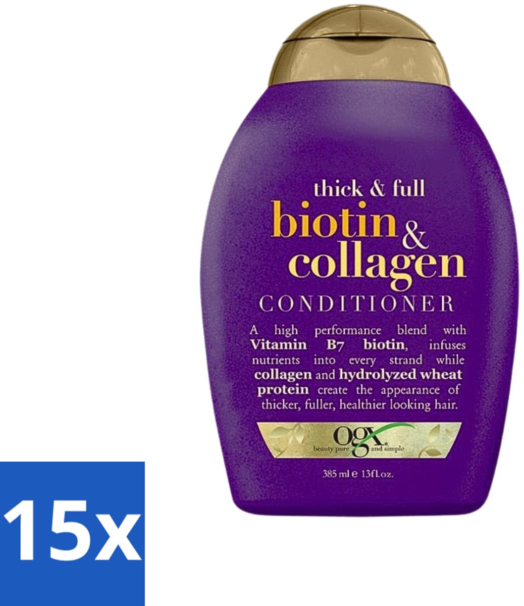 15 x OGX - Biotin + Collagen - Conditioner - Volumegevend - Voor Fijn Haar - 385 ml - Volumegevend Haar - Biotine - Collageen - Fijn Haar - Steviger Haar