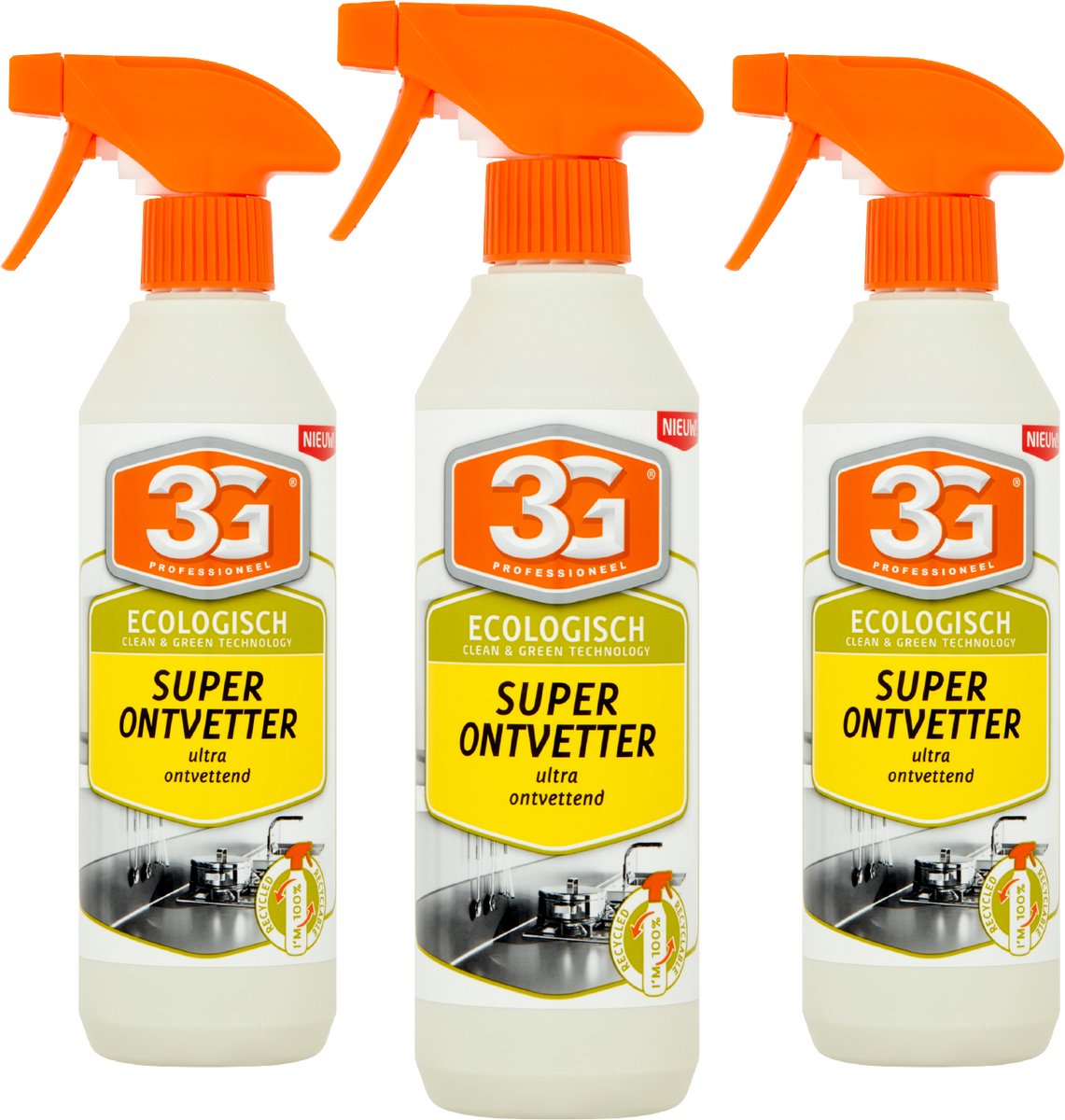 3x 3G Professioneel Superontvetter Ecologisch 500 ml - Ontvetter - Keukenreiniger - Ecologisch - Biologisch Afbreekbaar - Vette Aanslag - Fornuis Reiniger - 3-Pack