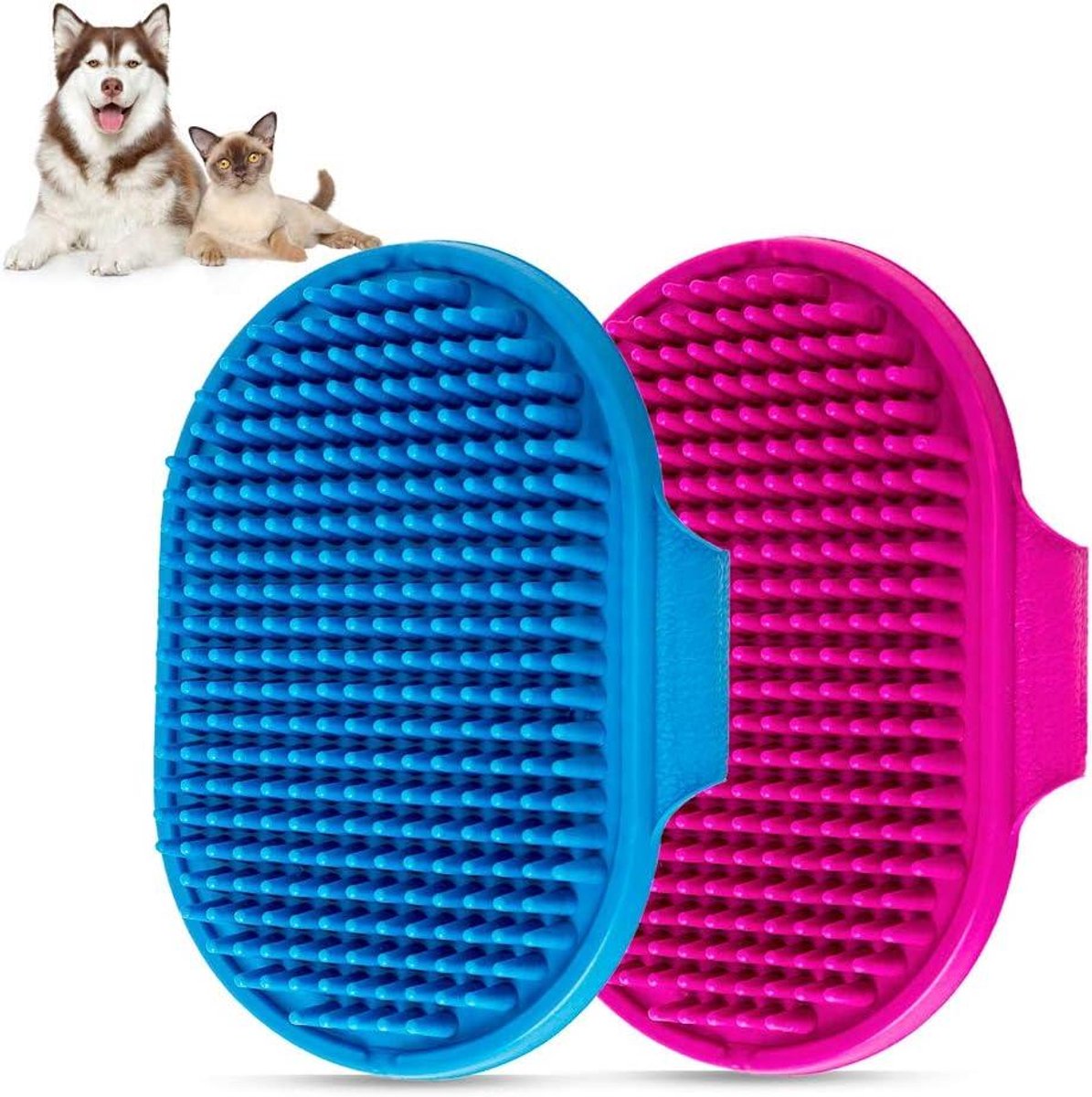 Daity 2 stuks - Borstel - Hondenverzorgingsborstel - hoogwaardige zachte siliconen huisdierenbadborstel met verstelbare handgreep - shampoo-massageborstel - geschikt voor droog of nat gebruik op honden en katten met lange of korte vacht