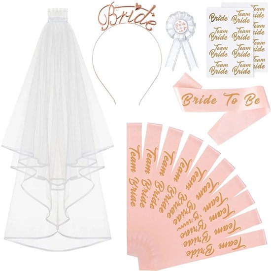 Fissaly 73 Stuks Bride to be Vrijgezellenfeest Vrouw Decoratie Set - Bachelorette Party Vrouwen - Vrijgezellen Team - Inclusief Ballonnen, Sjerp, Sluier, Versieringen & Accessoires - Gallant & More