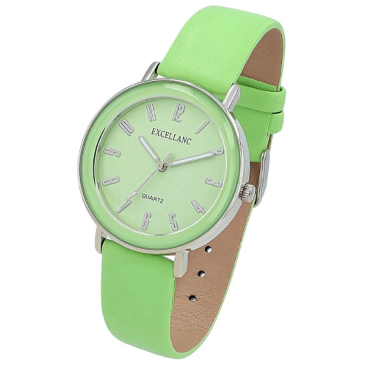 Excellanc-dameshorloge-zilverkleurig-fel groen-duidelijke wijzerplaat-3 atm-diameter 39 mm