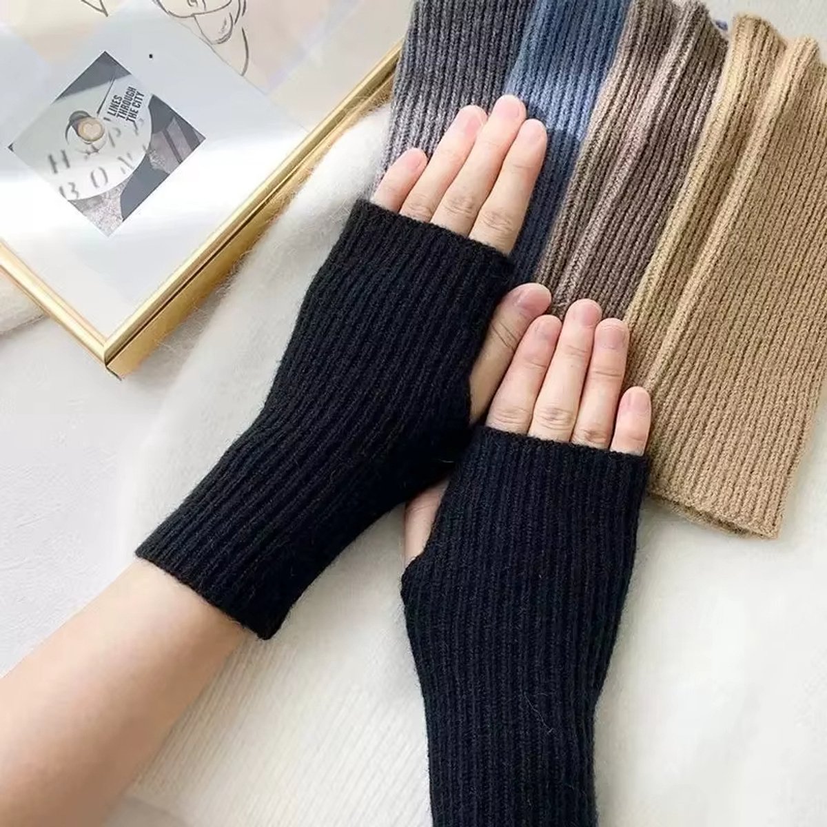 Warme Gebreide Dames Handschoenen – Halve Vinger Polswarmers met Touchscreen Functie – Winter Handschoenen, Herfst Accessoire, Schermhandschoenen