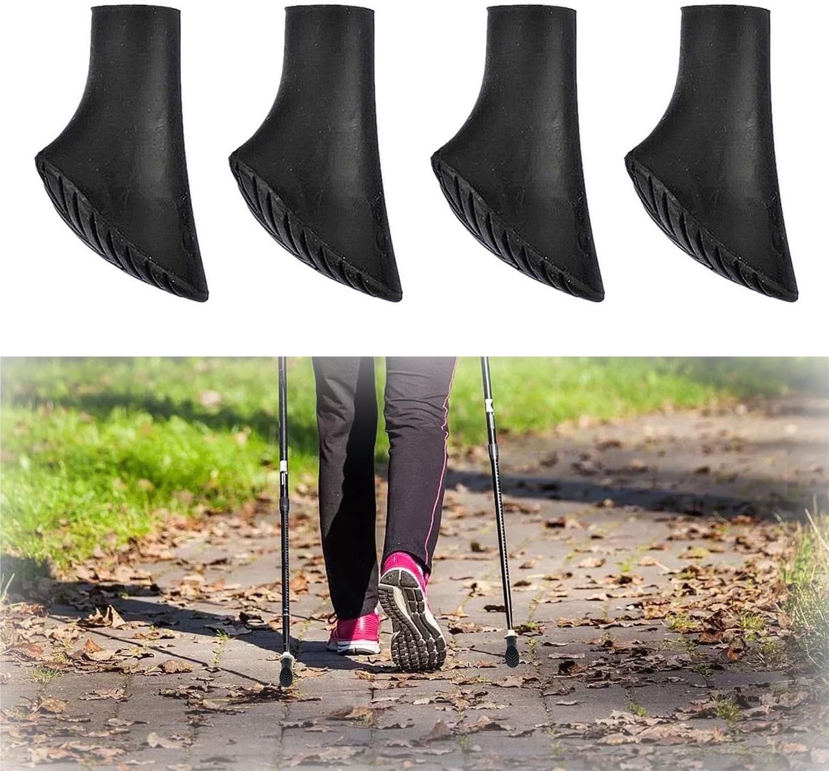Verpakking van 4 rubberen buffers voor Nordic Walking-stokken, rubberen buffers voor wandelstokken, rubberen buffers voor wandelstokken, wandelpads voor trekking, asfalt, grind, bergen met een diameter van 10 mm