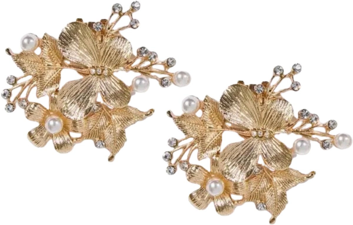 Schoenclips -goudkleurig -parel -bloem- Trouwen-Schoen versiering- Charme Bijoux