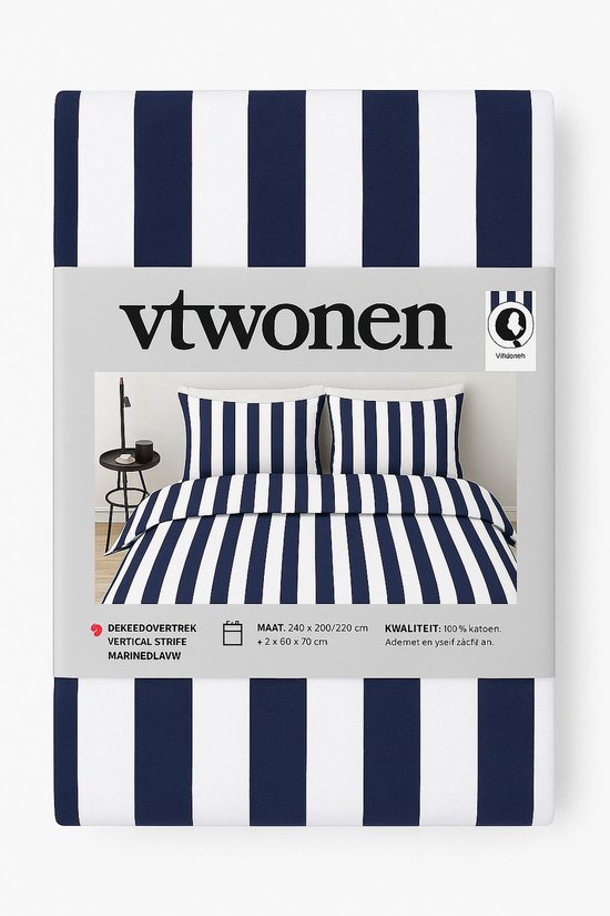 Vtwonen - Vertical Stripe dekbedovertrek - Lits-Jumeaux - 240x200/220cm - Marineblauw van Merkloos — afbeelding 5