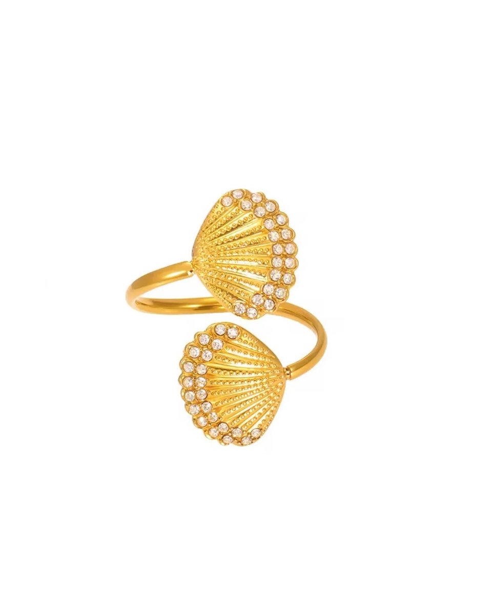 Cliste Couture Zirkoon Shell Ring - Goud Kleurig - Dames Ring - Vrouwen Cadeau - Dames Sieraden - Verstelbaar