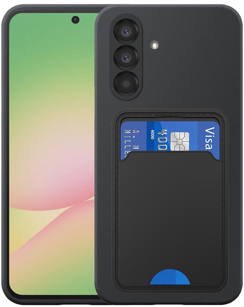 Geschikt voor Samsung Galaxy A56 Telefoonhoesje met TPU Pasjeshouder - Flexible Back Cover Case Siliconen TPU with Cardslot - Zwart - Smartphonica geschikt voor Samsung Galaxy A56