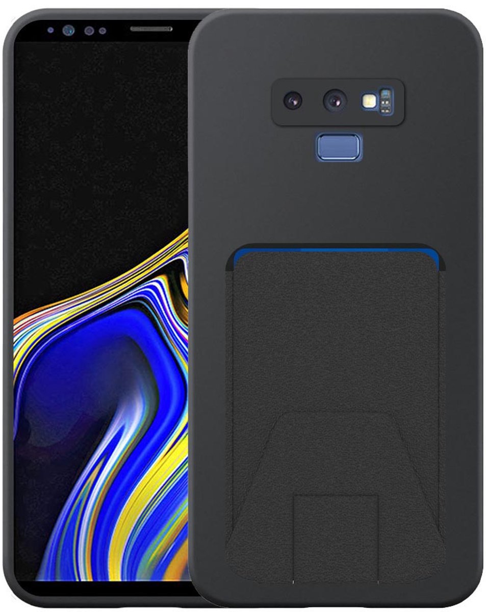 Geschikt voor Samsung Galaxy Note 9 Telefoonhoesje met Verstelbare Leren Pasjeshouder - Flexible Back Cover Case Siliconen TPU with Adjustable Leather Cardslot - Zwart - Smartphonica geschikt voor Samsung Galaxy Note 9