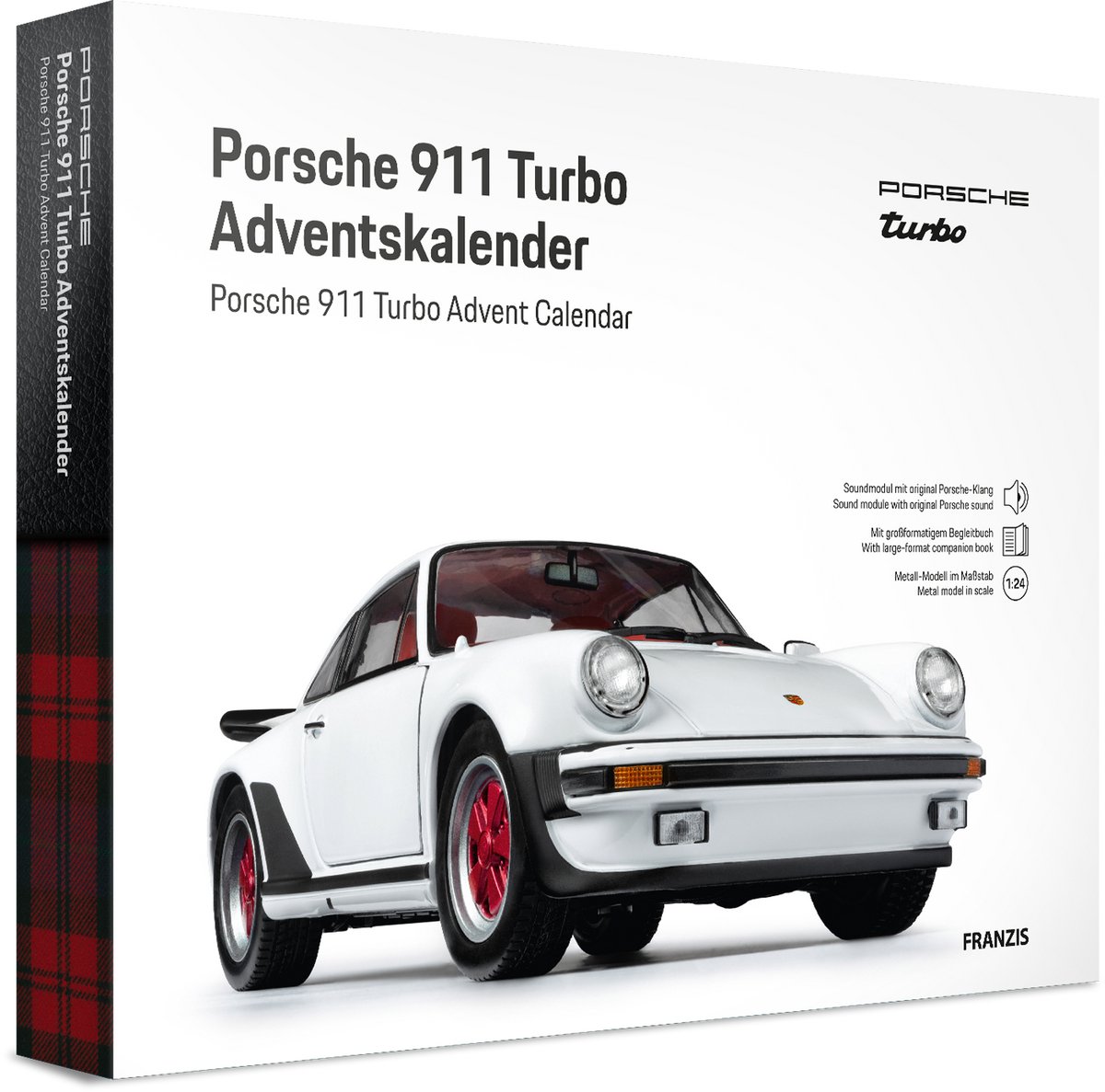 Franzis Adventskalender - 67322 Porsche 911 Turbo - Wit - Sport Auto - Metalen Modelbouwpakket met Geluid - 1:24