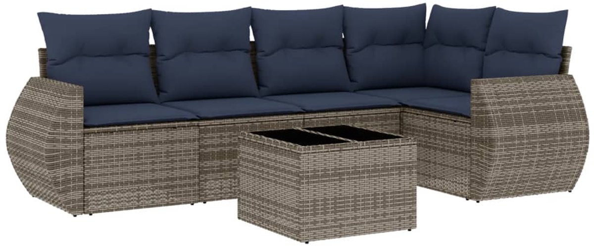 vidaXL - 6-delige - tuinbankset - met - kussens, - grijs - polyrotan