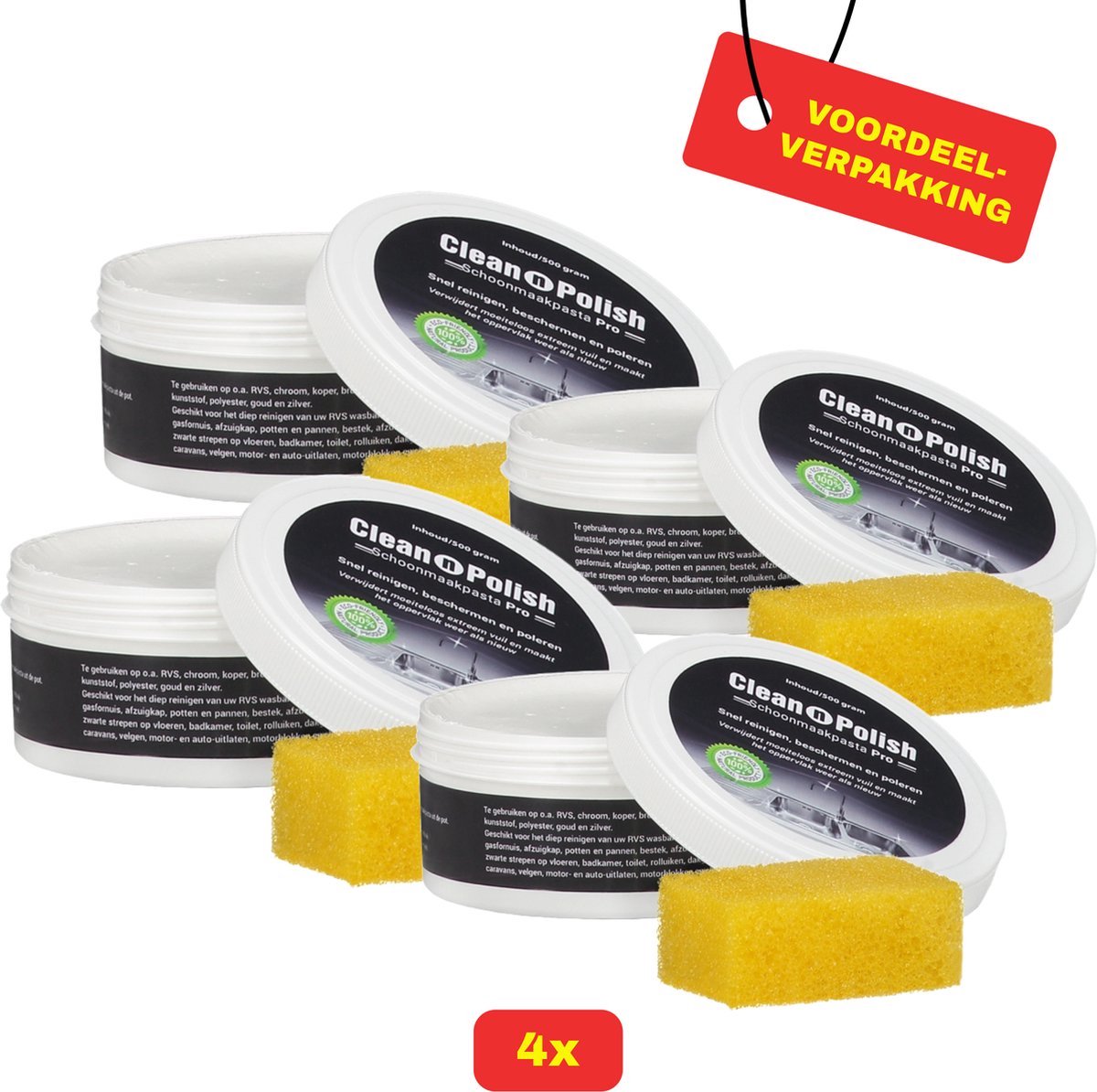 4x Clean & Polish schoonmaakpasta 4 x 500g - Voordeelverpakking