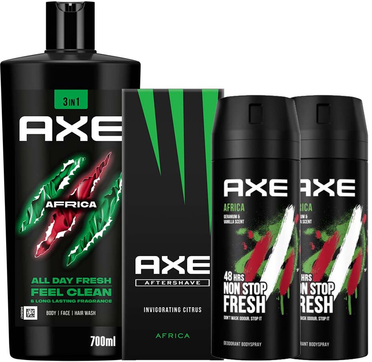 Axe Africa 4-delig Voordeelpakket A (2x Deodorant, 1x Aftershave en 1x Douchegel)