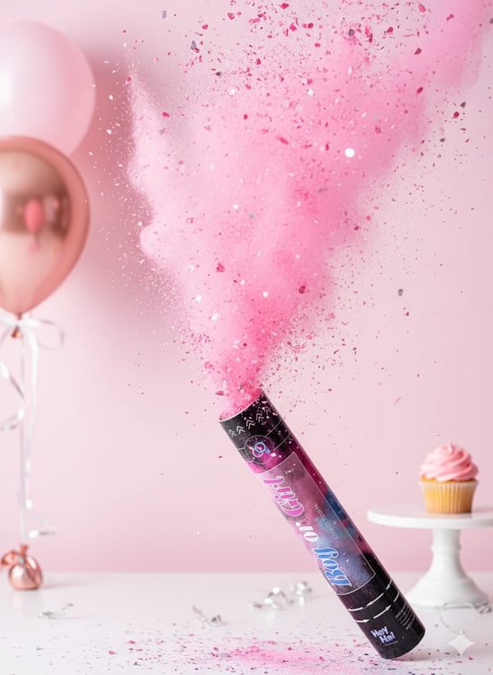 Boempoef-Confettikanonnen Gender Reveal Rookkanon (30 cm)- ROZE - rook en confetti - Boy or Girl Party - Rookbom Kanon - Geboorte Baby - Babyshower Versiering - Jongen en meisje