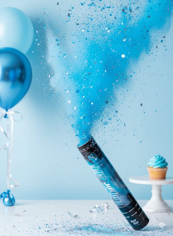Boempoef-Confettikanonnen Gender Reveal Rookkanon (30 cm)- blauw- - rook en confetti - Boy or Girl Party - Rookbom Kanon - Geboorte Baby - Babyshower Versiering - Jongen en meisje