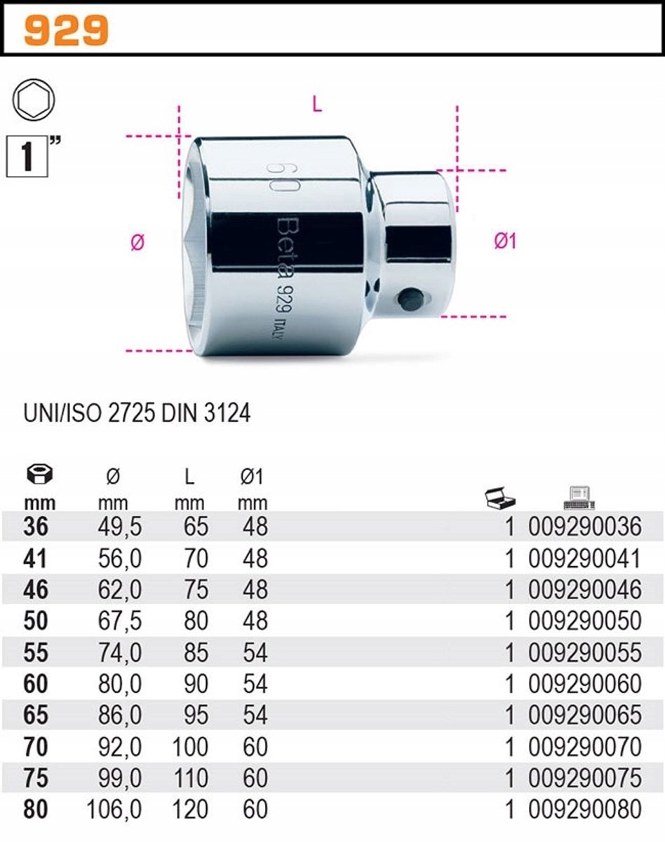 Beta Dop Dop 1'' 75mm Zesthoekig Gereedschap 929A/75