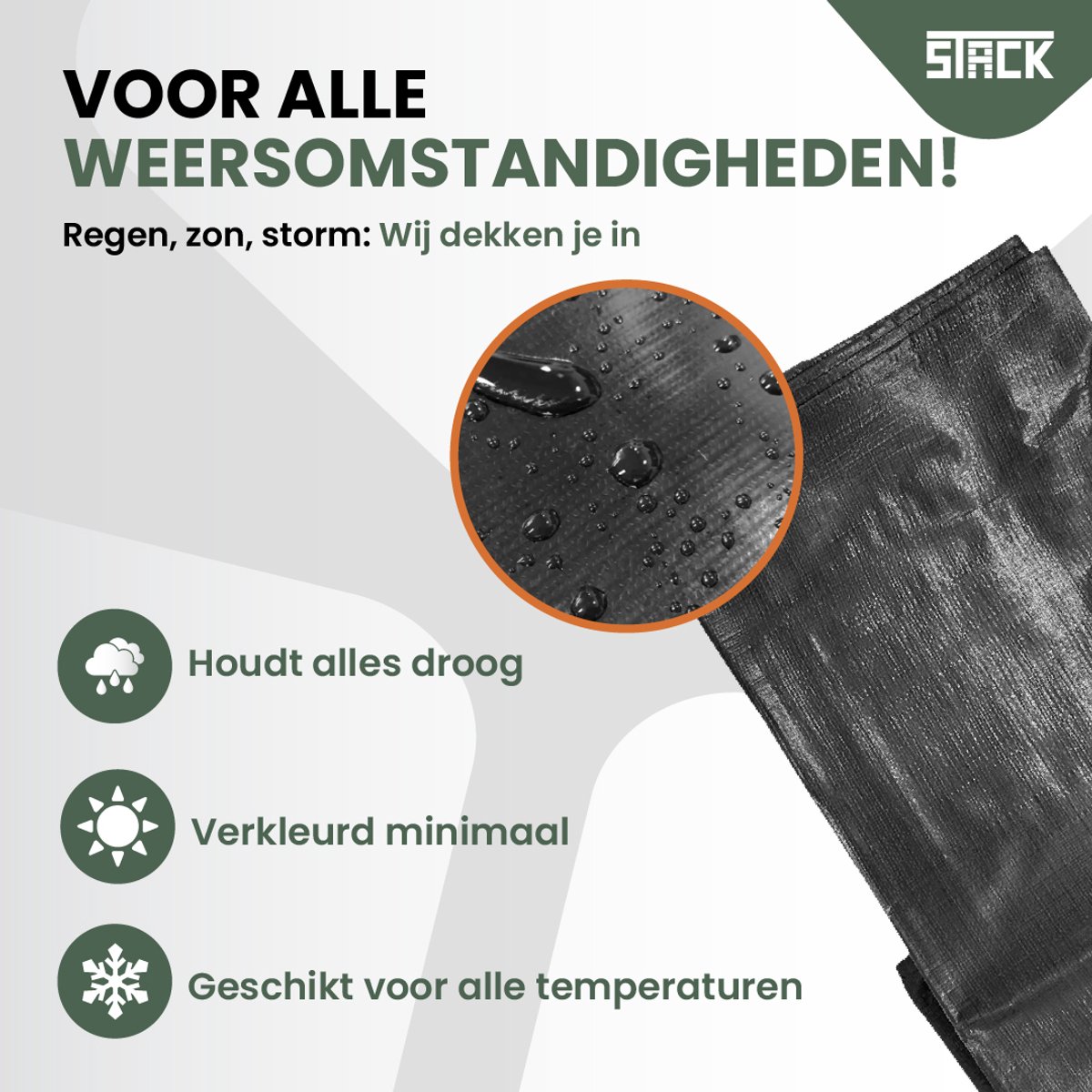 STACK® Sterk Afdekzeil - 3x4m - Zwart - 100G/M2 - Waterdicht Bouwzeil & Zeildoek - Zeil Met Ringen - Beschermhoes & Afdekhoes voor Zwembad,Tuinset, Tuin Meubelen,Motor,Scooter,Fietsen,Aanhangwagen,Scootmobiel,BBQ accesoires - Auto Hoes Bescherming — afbeelding 4