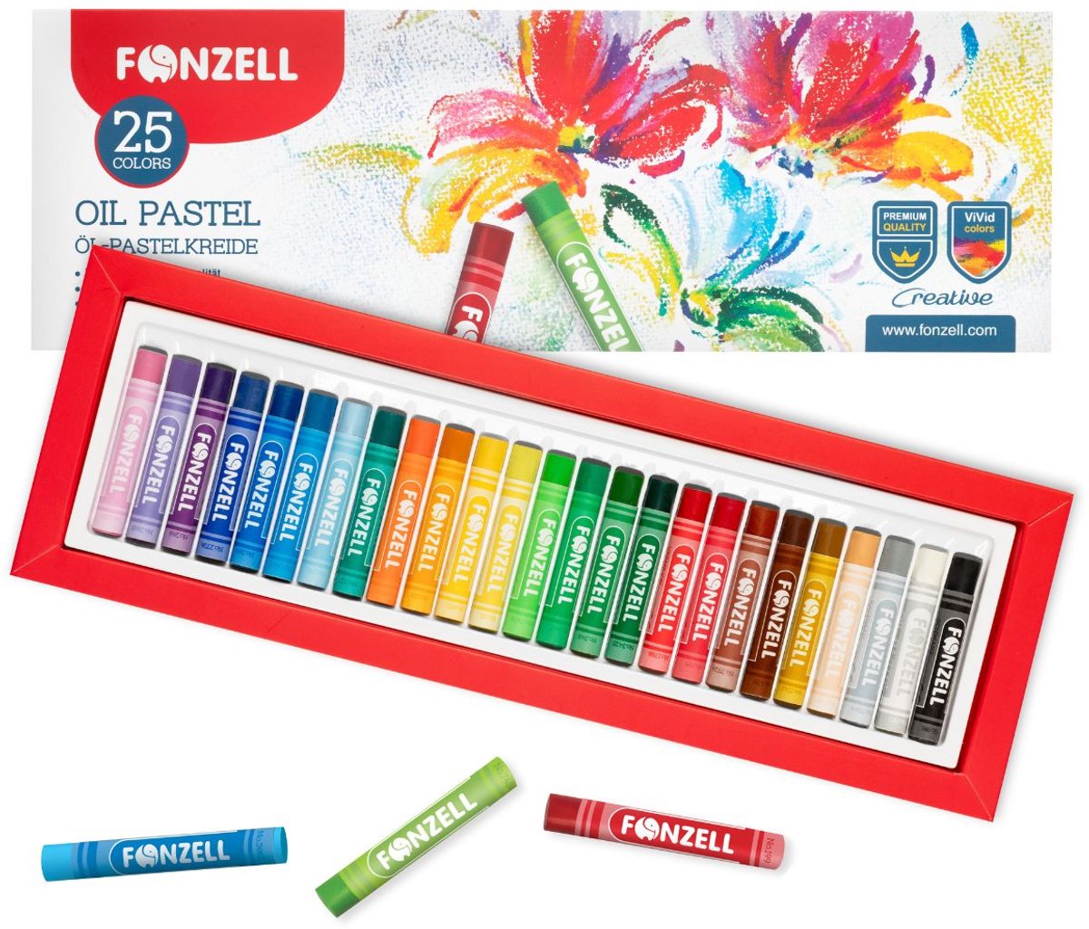 Fonzell Oliepastel set – premium quality oliekrijt – 25 kleuren pastelkrijtjes