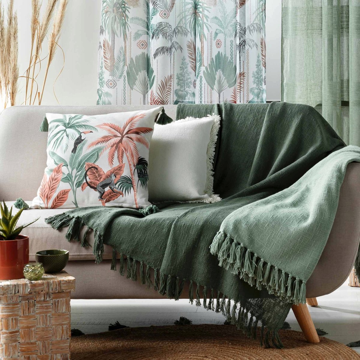 Mintgroene Boho Plaid met Franjes 125x150 cm