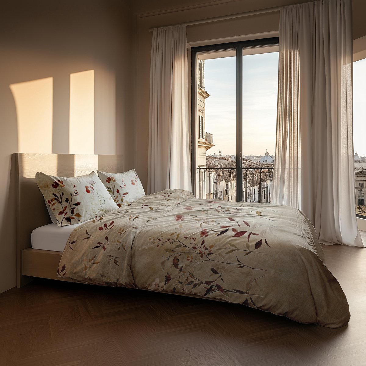 Heckettlane Dekbedovertrek Katoen Satijn Caterina - Natural - 100% Katoen-Satijn - Dekbedovertrek 240x200/220cm - Lits Jumeaux - Padua