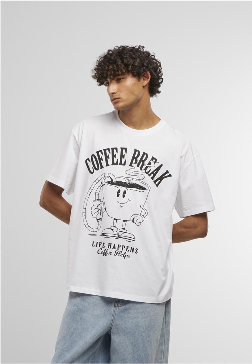 Mister Tee Life Happens Coffee Helps Oversize Heren Tshirt XXL Wit