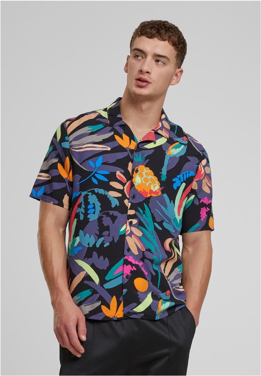 Urban Classics Viscose AOP Resort Overhemd XL Zwart